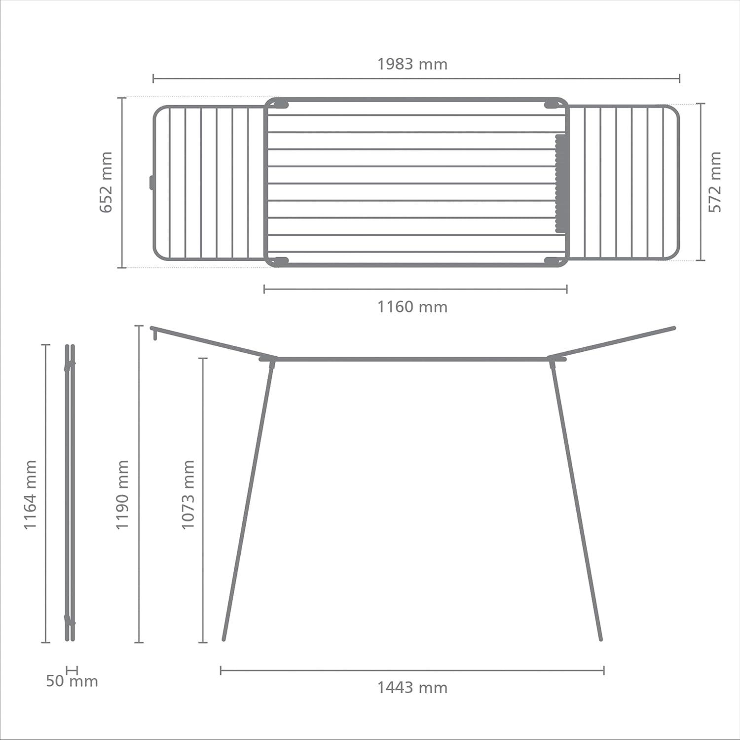 image:imageBrabantia HangOn Clothes Drying Rack 59ft 18m Matt Black Medium Indoor Clothes Airer Foldable Laundry Stand for Large amp Small Items Wide Lines for Towels amp Bedding Fits 1 Full LoadWhite