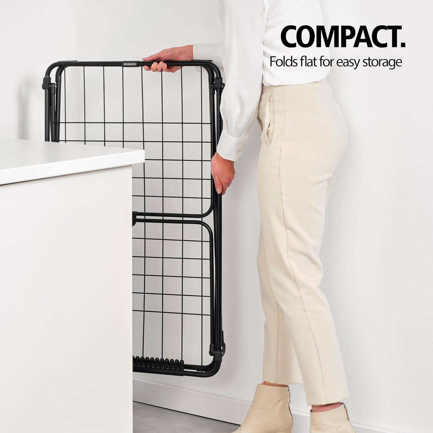 image:imageBrabantia HangOn Clothes Drying Rack 59ft 18m Matt Black Medium Indoor Clothes Airer Foldable Laundry Stand for Large amp Small Items Wide Lines for Towels amp Bedding Fits 1 Full LoadWhite