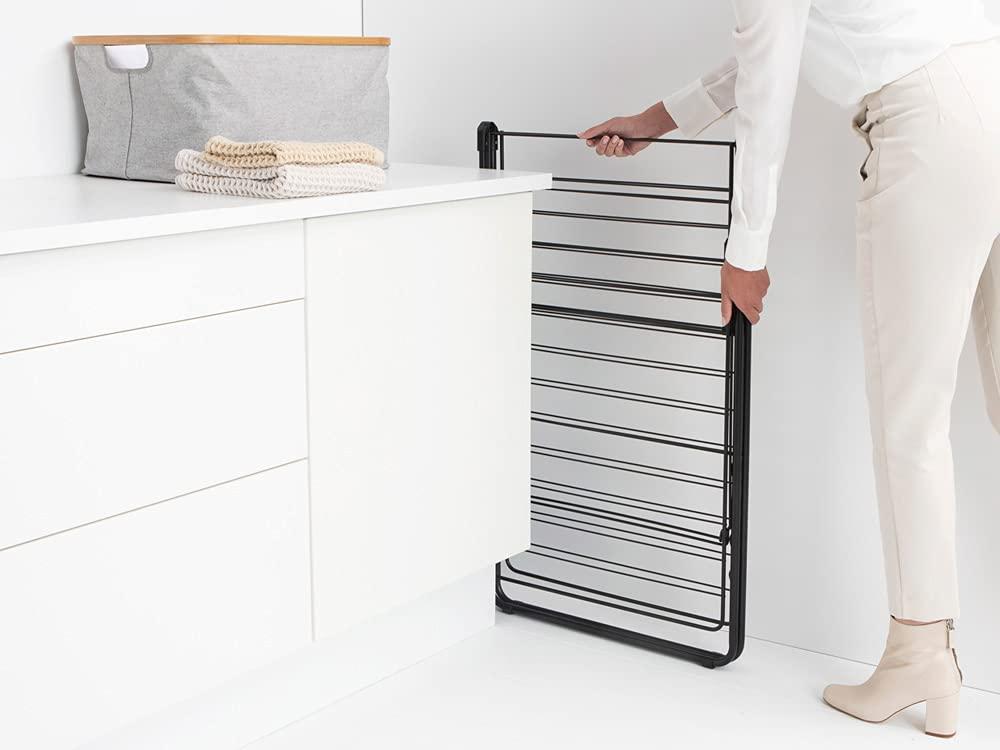 image:imageBrabantia HangOn Clothes Drying Rack 82ft 25m Matt Black Large Indoor Clothes Airer Laundry Stand with 2 FoldOut Wings amp Hanger Hooks Folds Flat Fits 2 Full LoadsMatt Black