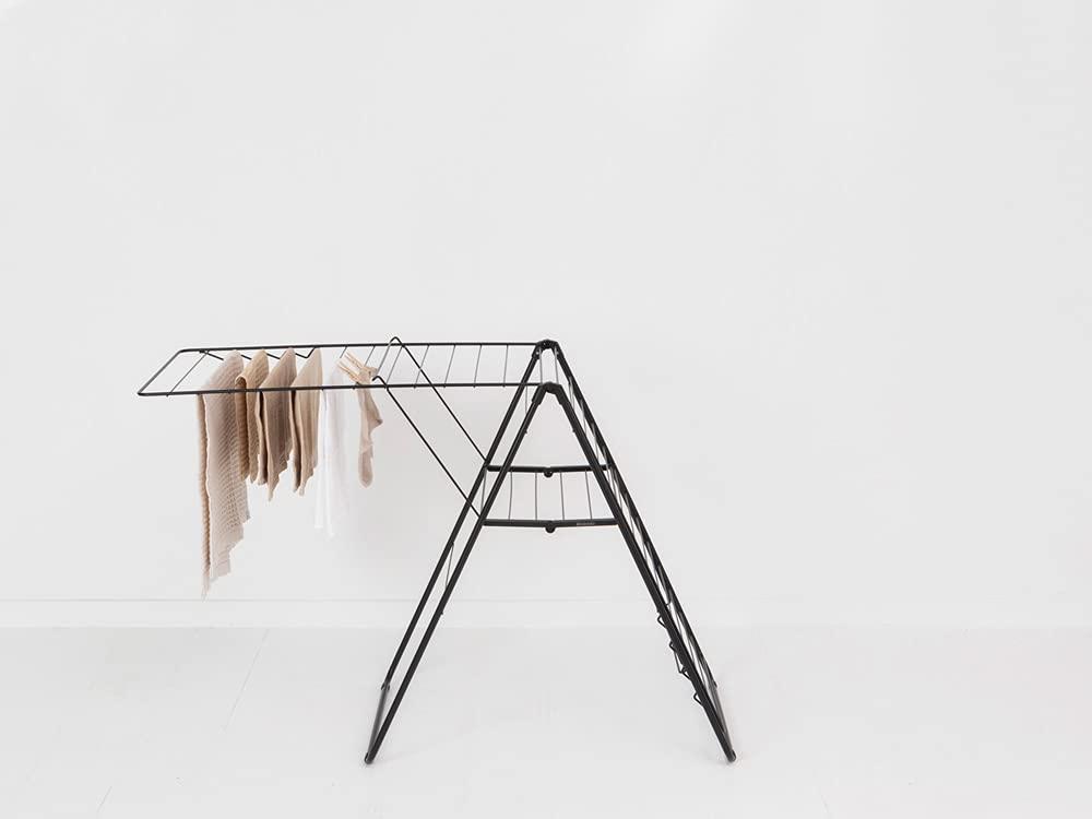 image:imageBrabantia HangOn Clothes Drying Rack 82ft 25m Matt Black Large Indoor Clothes Airer Laundry Stand with 2 FoldOut Wings amp Hanger Hooks Folds Flat Fits 2 Full LoadsMatt Black