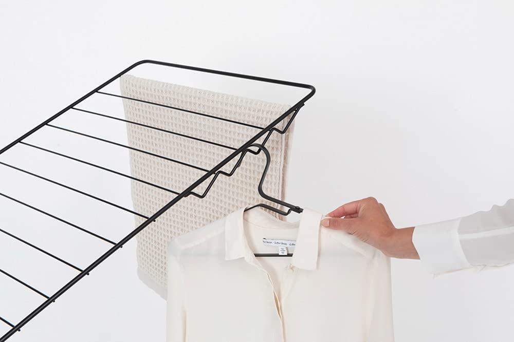 image:imageBrabantia HangOn Clothes Drying Rack 82ft 25m White Large Indoor Clothes Airer Laundry Stand with 2 FoldOut Wings amp Hanger Hooks Folds Flat Fits 2 Full LoadsMatt Black