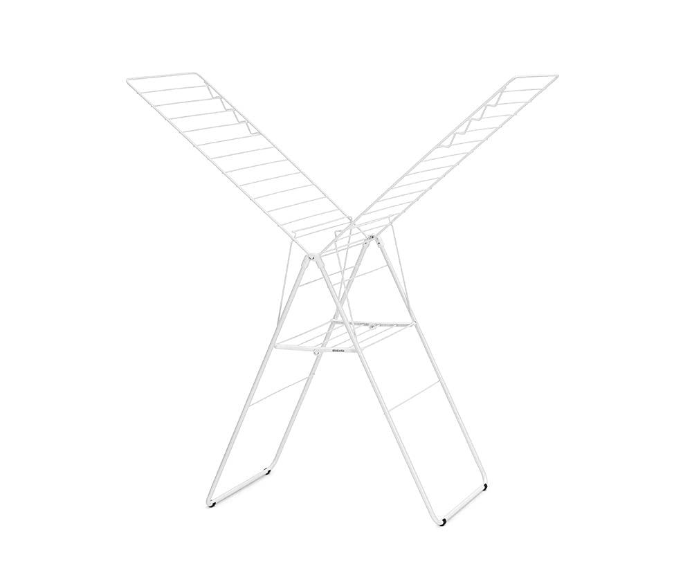 image:imageBrabantia HangOn Clothes Drying Rack 82ft 25m White Large Indoor Clothes Airer Laundry Stand with 2 FoldOut Wings amp Hanger Hooks Folds Flat Fits 2 Full LoadsFresh White