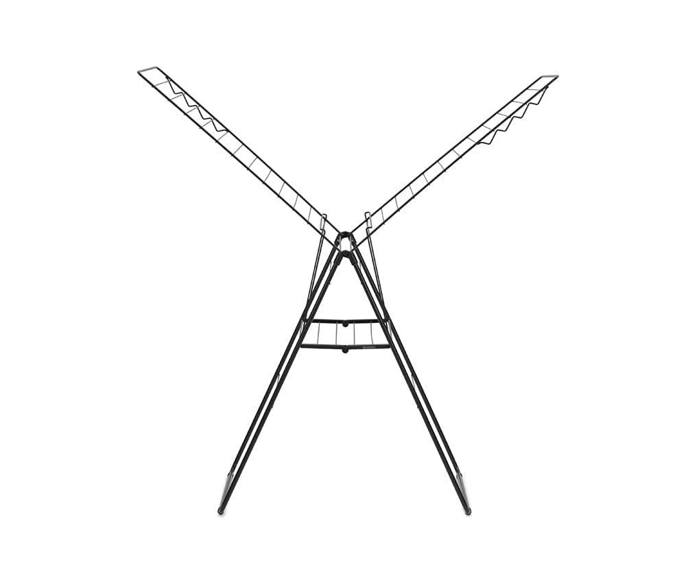 image:imageBrabantia HangOn Clothes Drying Rack 82ft 25m White Large Indoor Clothes Airer Laundry Stand with 2 FoldOut Wings amp Hanger Hooks Folds Flat Fits 2 Full LoadsMatt Black