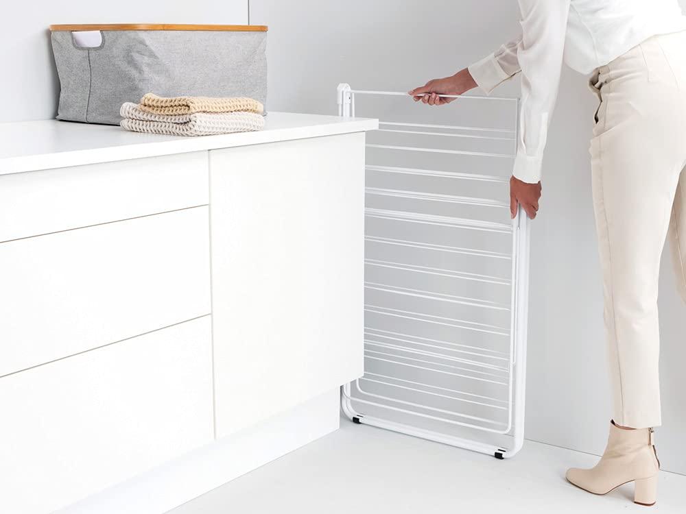 image:imageBrabantia HangOn Clothes Drying Rack 82ft 25m White Large Indoor Clothes Airer Laundry Stand with 2 FoldOut Wings amp Hanger Hooks Folds Flat Fits 2 Full LoadsFresh White