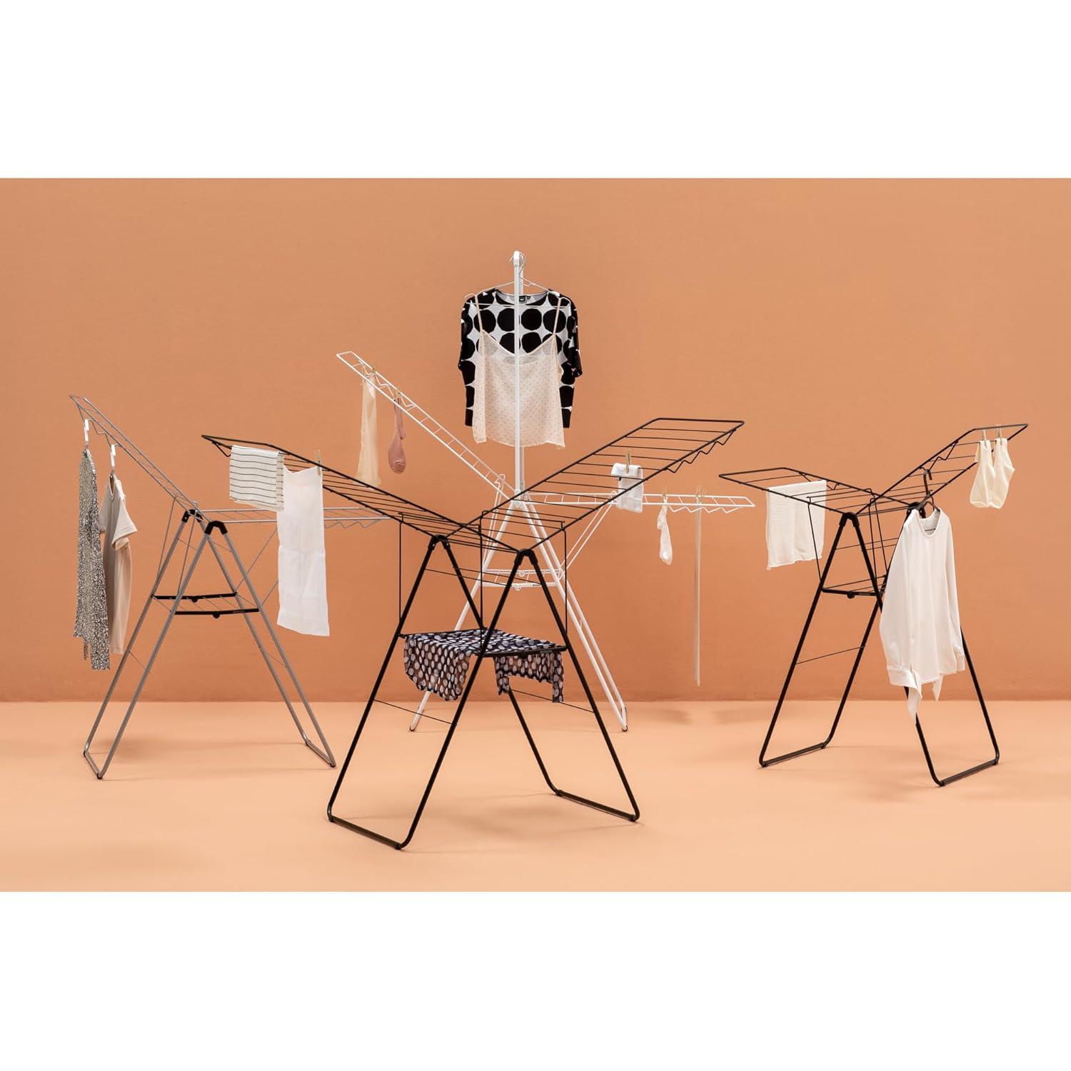 image:imageBrabantia HangOn Clothes Drying Rack 82ft 25m White Large Indoor Clothes Airer Laundry Stand with 2 FoldOut Wings amp Hanger Hooks Folds Flat Fits 2 Full LoadsFresh White