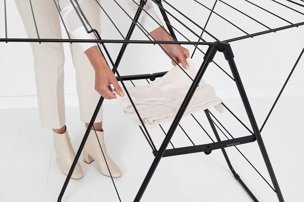 image:imageBrabantia HangOn Clothes Drying Rack 82ft 25m White Large Indoor Clothes Airer Laundry Stand with 2 FoldOut Wings amp Hanger Hooks Folds Flat Fits 2 Full LoadsMatt Black