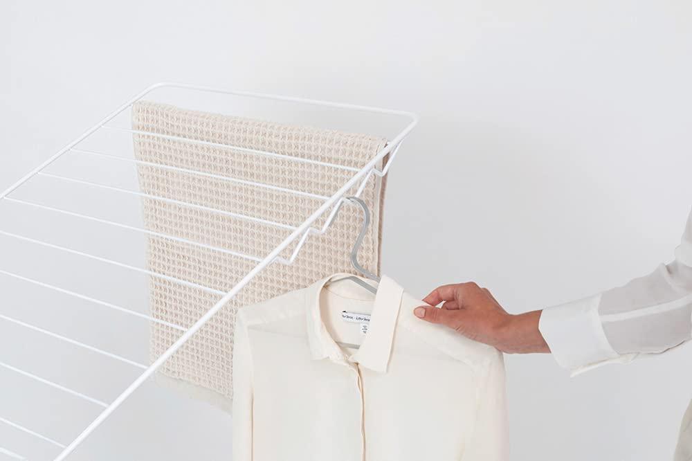 image:imageBrabantia HangOn Clothes Drying Rack 82ft 25m White Large Indoor Clothes Airer Laundry Stand with 2 FoldOut Wings amp Hanger Hooks Folds Flat Fits 2 Full LoadsFresh White