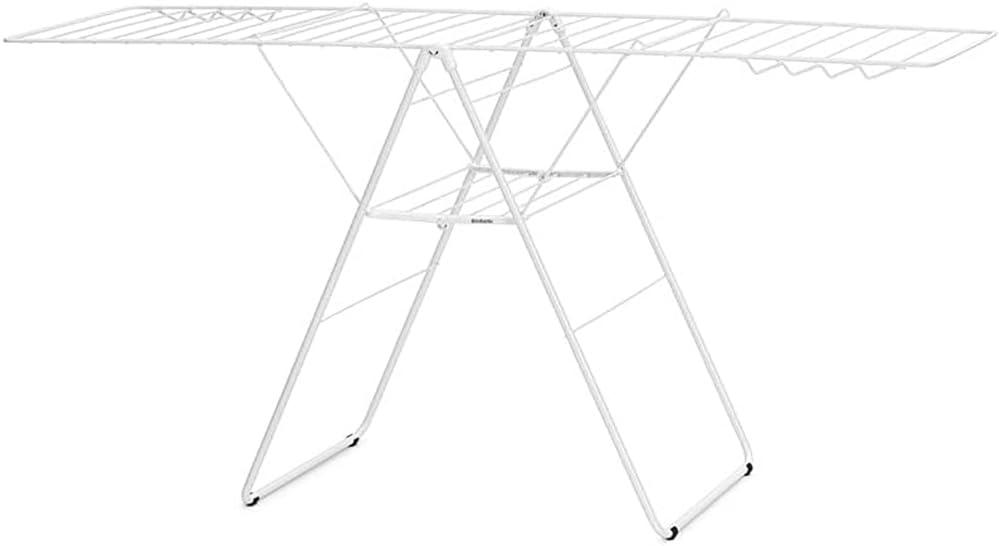 image:imageBrabantia HangOn Clothes Drying Rack 82ft 25m White Large Indoor Clothes Airer Laundry Stand with 2 FoldOut Wings amp Hanger Hooks Folds Flat Fits 2 Full LoadsFresh White