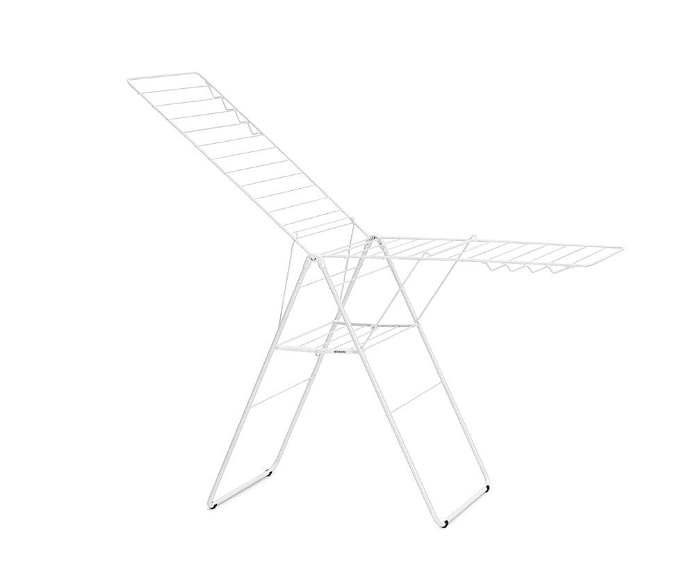 image:imageBrabantia HangOn Clothes Drying Rack 82ft 25m White Large Indoor Clothes Airer Laundry Stand with 2 FoldOut Wings amp Hanger Hooks Folds Flat Fits 2 Full LoadsFresh White