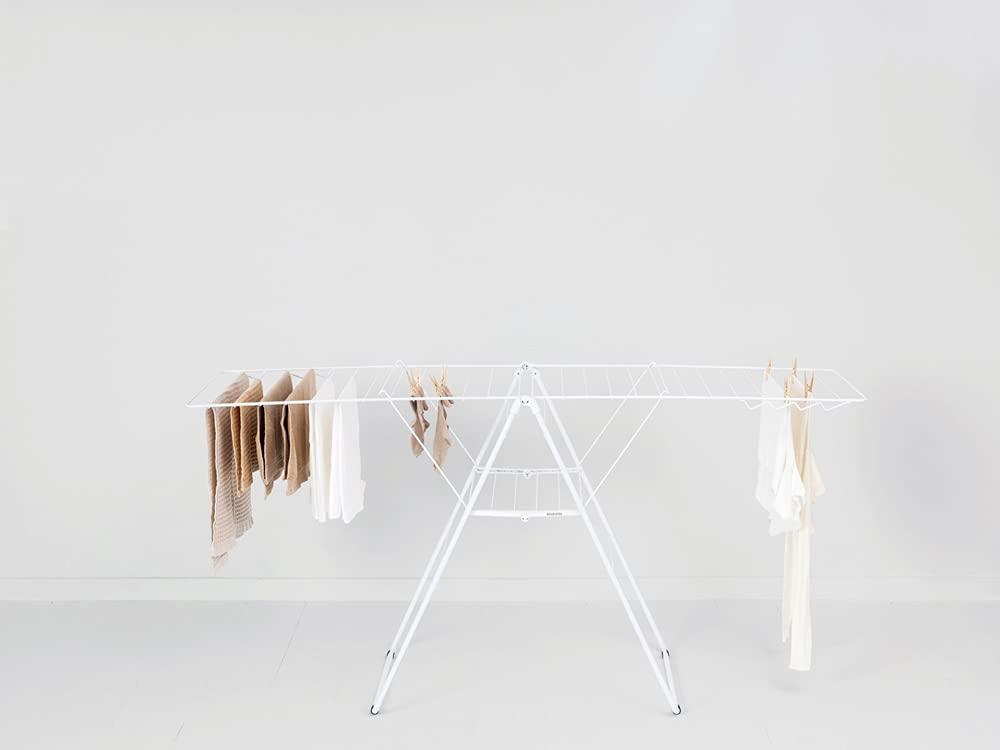 image:imageBrabantia HangOn Clothes Drying Rack 82ft 25m White Large Indoor Clothes Airer Laundry Stand with 2 FoldOut Wings amp Hanger Hooks Folds Flat Fits 2 Full LoadsFresh White