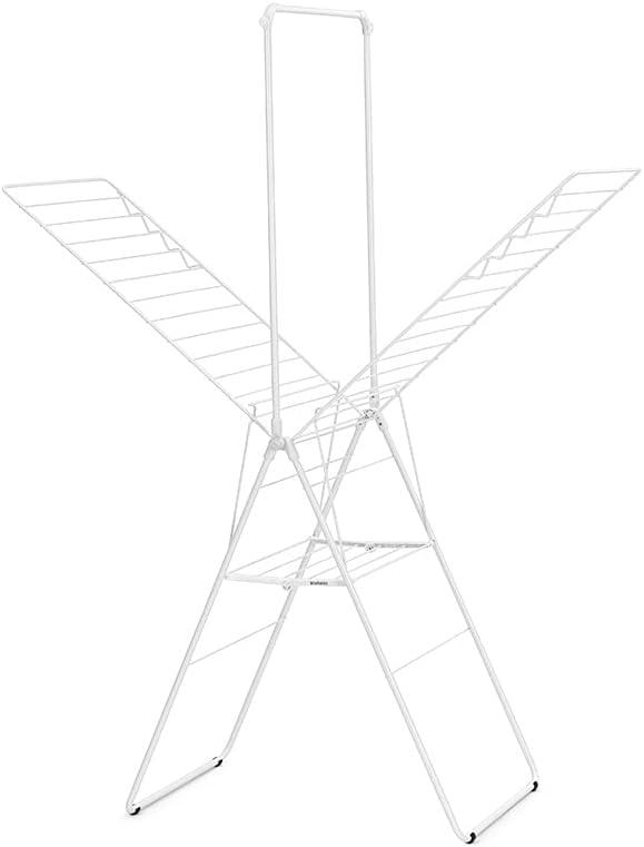 image:imageBrabantia HangOn Clothes Drying Rack with Garment Rail 82ft 25m White Large Indoor Clothes Airer Laundry Stand with 2 FoldOut Wings amp Hanger Hooks Folds Flat Fits 3 Full LoadsFresh White