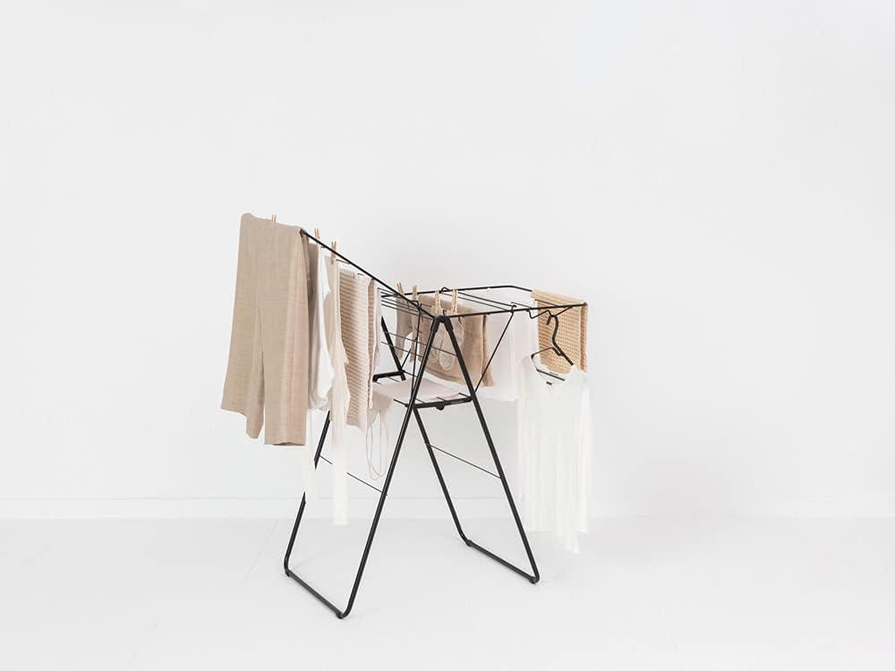 image:imageBrabantia HangOn Compact Clothes Drying Rack 49ft 15m Matt Black Small Indoor Clothes Airer Laundry Stand with 2 FoldOut Wings amp Hanger Hooks Folds Flat Ideal for Condos Fits Full Load02 matte black 15M