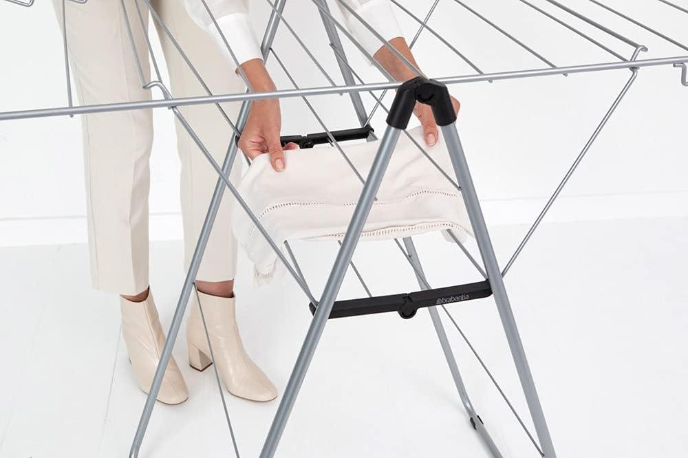 image:imageBrabantia HangOn Compact Clothes Drying Rack 49ft 15m White Small Indoor Clothes Airer Laundry Stand with 2 FoldOut Wings amp Hanger Hooks Folds Flat Ideal for Condos Fits Full LoadMetallic Gray