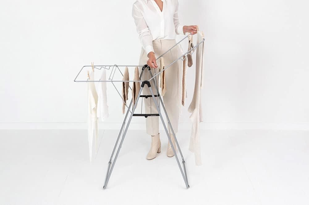 image:imageBrabantia HangOn Compact Clothes Drying Rack 49ft 15m White Small Indoor Clothes Airer Laundry Stand with 2 FoldOut Wings amp Hanger Hooks Folds Flat Ideal for Condos Fits Full LoadMetallic Gray