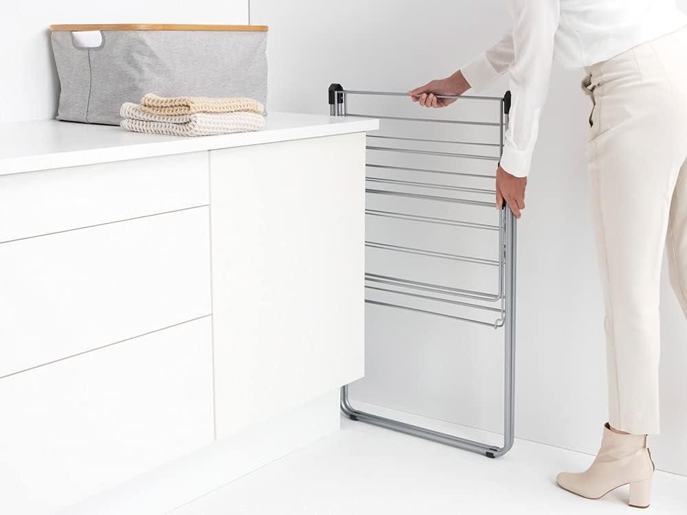image:imageBrabantia HangOn Compact Clothes Drying Rack 49ft 15m White Small Indoor Clothes Airer Laundry Stand with 2 FoldOut Wings amp Hanger Hooks Folds Flat Ideal for Condos Fits Full LoadMetallic Gray