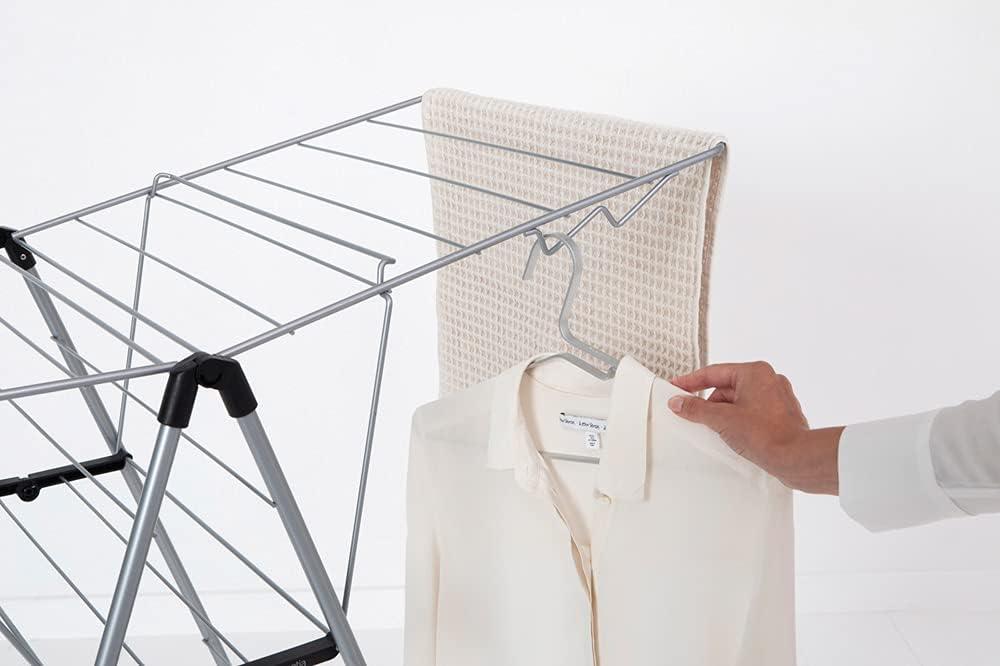 image:imageBrabantia HangOn Compact Clothes Drying Rack 49ft 15m White Small Indoor Clothes Airer Laundry Stand with 2 FoldOut Wings amp Hanger Hooks Folds Flat Ideal for Condos Fits Full LoadMetallic Gray