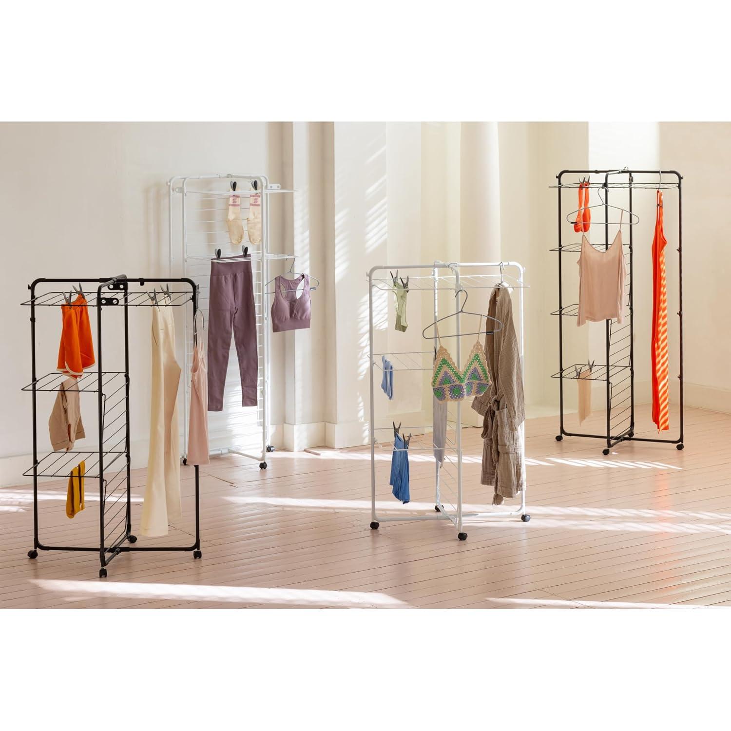 image:imageBrabantia HangOn Tower Clothes Drying Rack with Wheels 76ft 23m White Tall 3Tier Indoor Clothes Airer with Adjustable Shelves for Towels Folds Flat to Save Space Fits 2 Full LoadsMatt Black