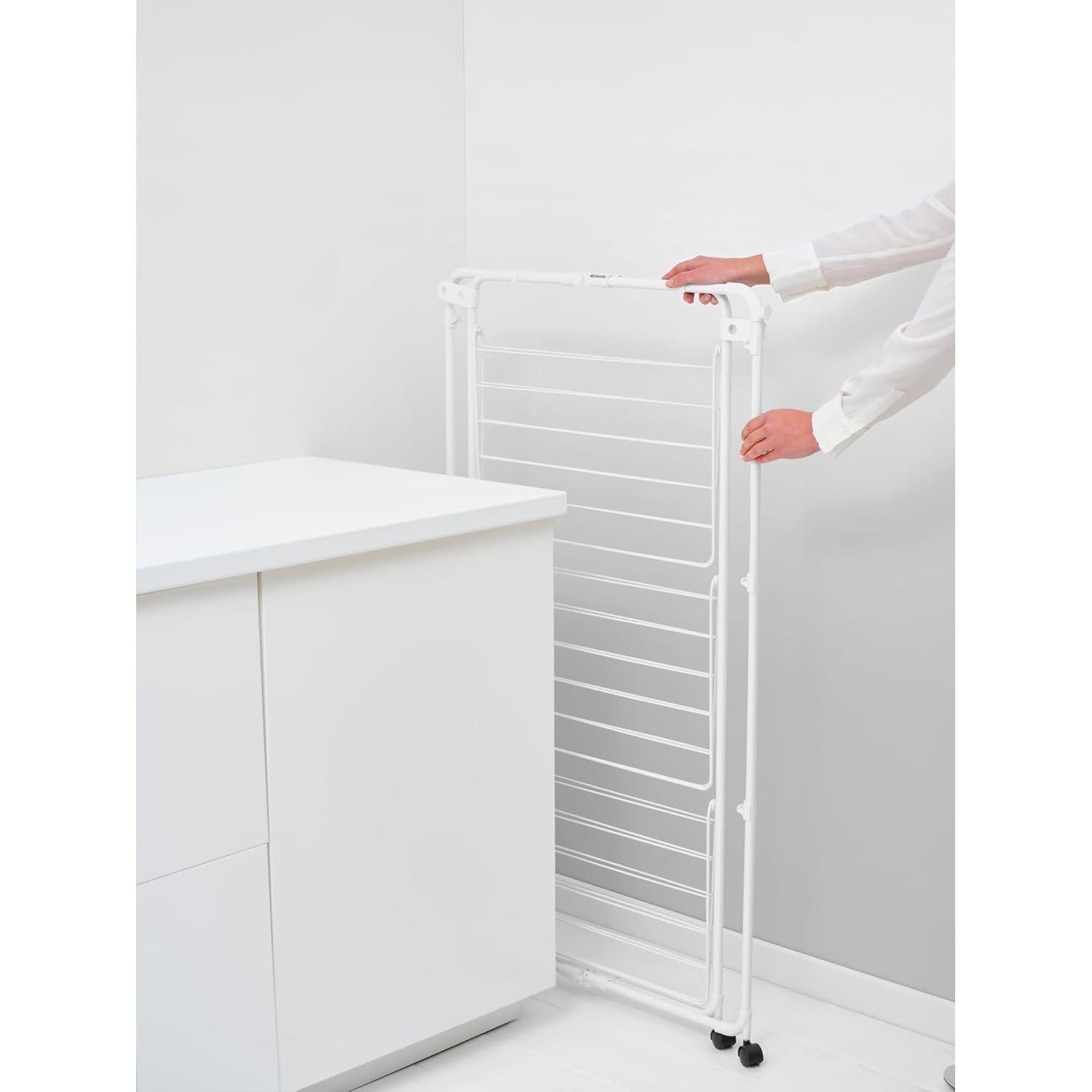 image:imageBrabantia HangOn Tower Clothes Drying Rack with Wheels 76ft 23m White Tall 3Tier Indoor Clothes Airer with Adjustable Shelves for Towels Folds Flat to Save Space Fits 2 Full LoadsWhite