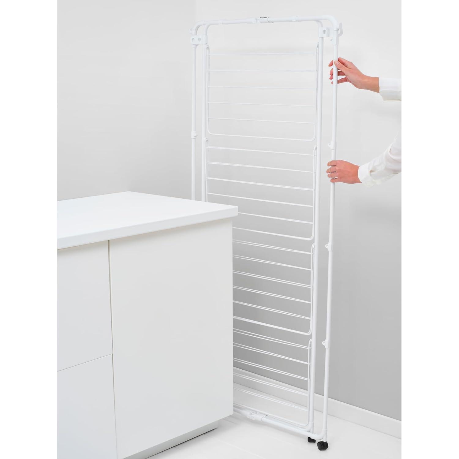 image:imageBrabantia HangOn Tower Clothes Drying Rack with Wheels 76ft 23m White Tall 3Tier Indoor Clothes Airer with Adjustable Shelves for Towels Folds Flat to Save Space Fits 2 Full LoadsWhite