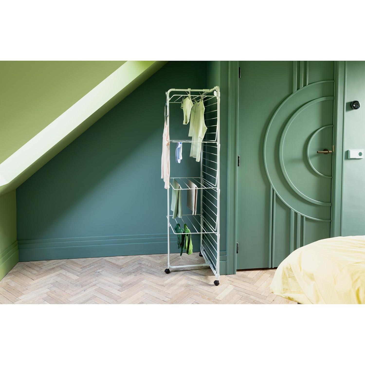 image:imageBrabantia HangOn Tower Clothes Drying Rack with Wheels 76ft 23m White Tall 3Tier Indoor Clothes Airer with Adjustable Shelves for Towels Folds Flat to Save Space Fits 2 Full LoadsWhite