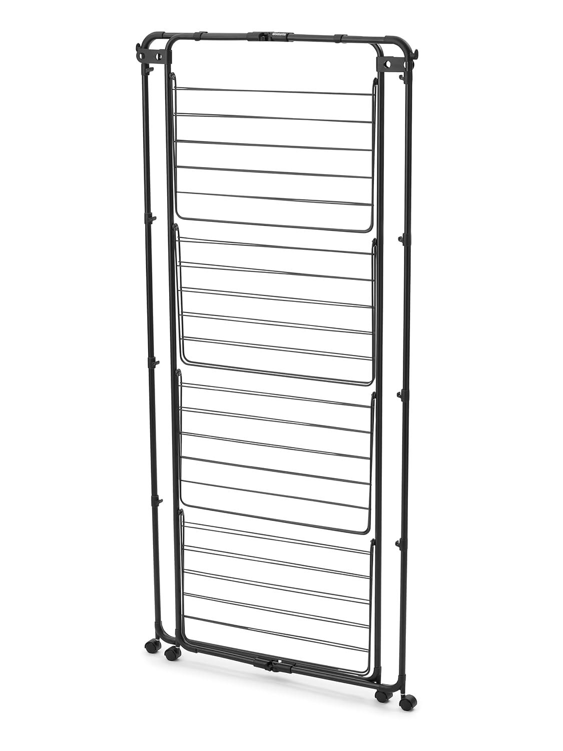 image:imageBrabantia HangOn Tower Clothes Drying Rack with Wheels 76ft 23m White Tall 3Tier Indoor Clothes Airer with Adjustable Shelves for Towels Folds Flat to Save Space Fits 2 Full LoadsMatt Black