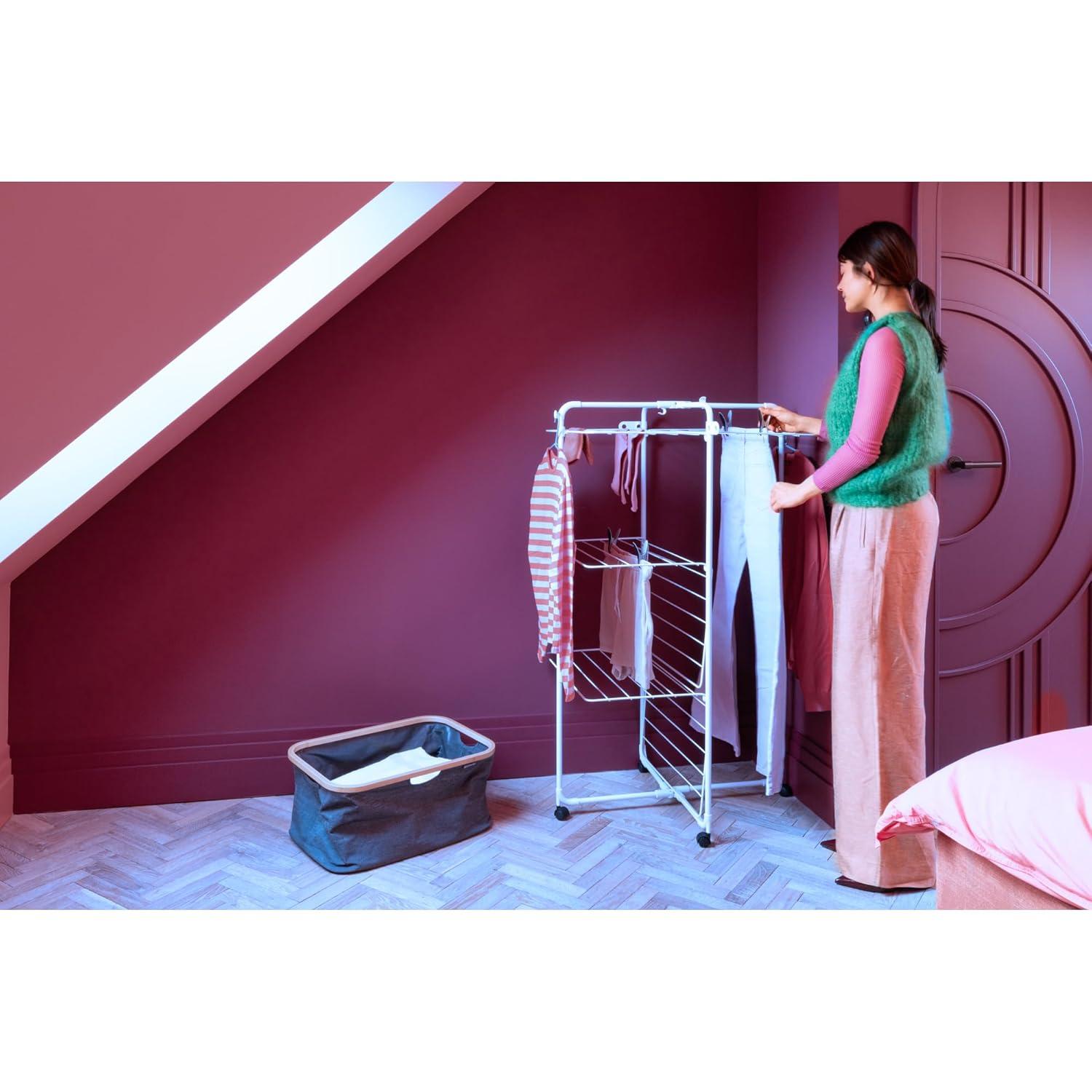 image:imageBrabantia HangOn Tower Clothes Drying Rack with Wheels 76ft 23m White Tall 3Tier Indoor Clothes Airer with Adjustable Shelves for Towels Folds Flat to Save Space Fits 2 Full LoadsWhite