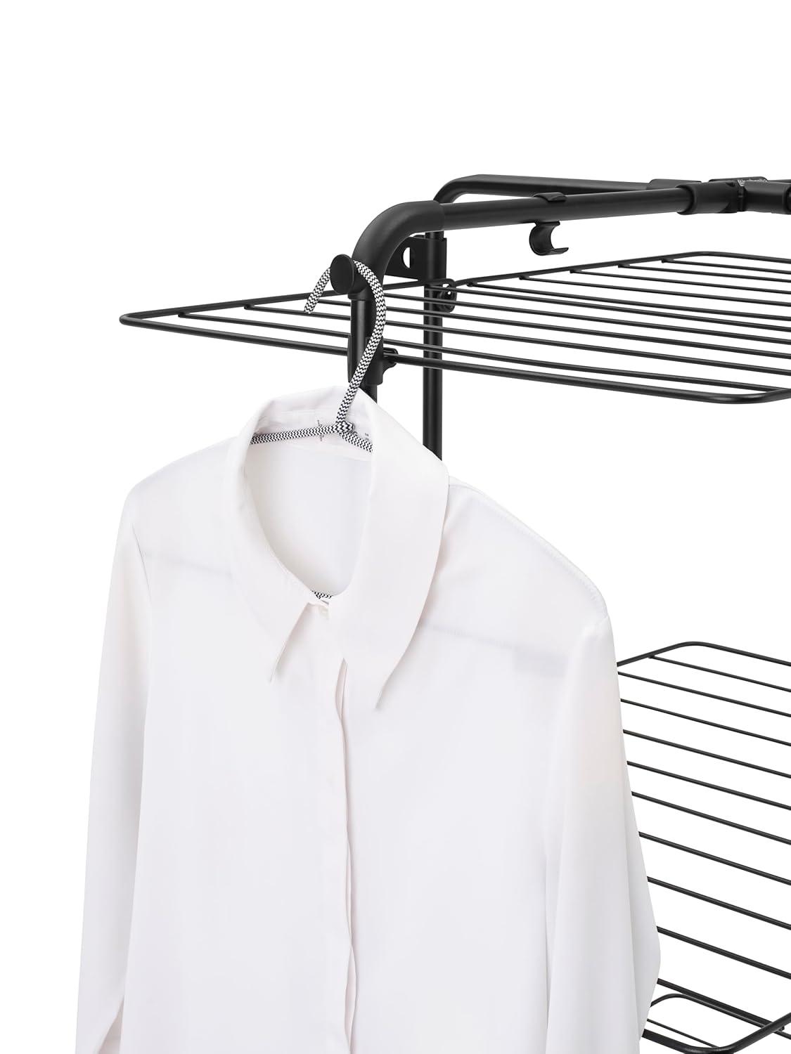 image:imageBrabantia HangOn Tower Clothes Drying Rack with Wheels 76ft 23m White Tall 3Tier Indoor Clothes Airer with Adjustable Shelves for Towels Folds Flat to Save Space Fits 2 Full LoadsMatt Black