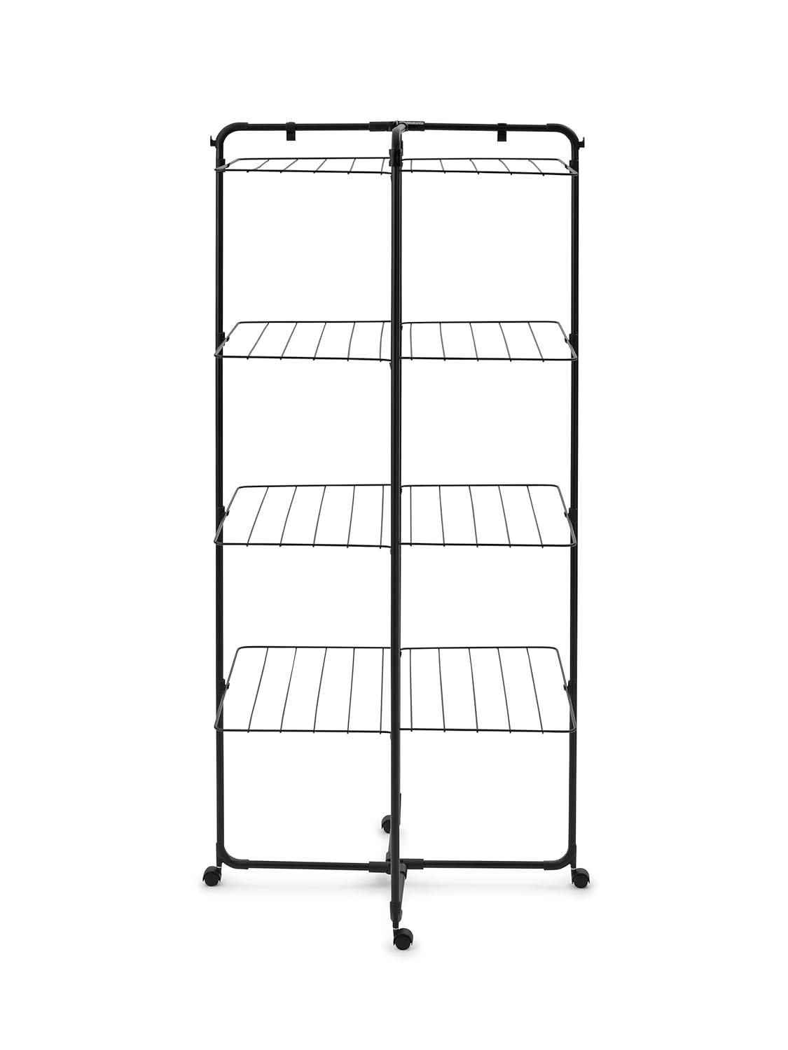 image:imageBrabantia HangOn Tower Clothes Drying Rack with Wheels 76ft 23m White Tall 3Tier Indoor Clothes Airer with Adjustable Shelves for Towels Folds Flat to Save Space Fits 2 Full LoadsMatt Black