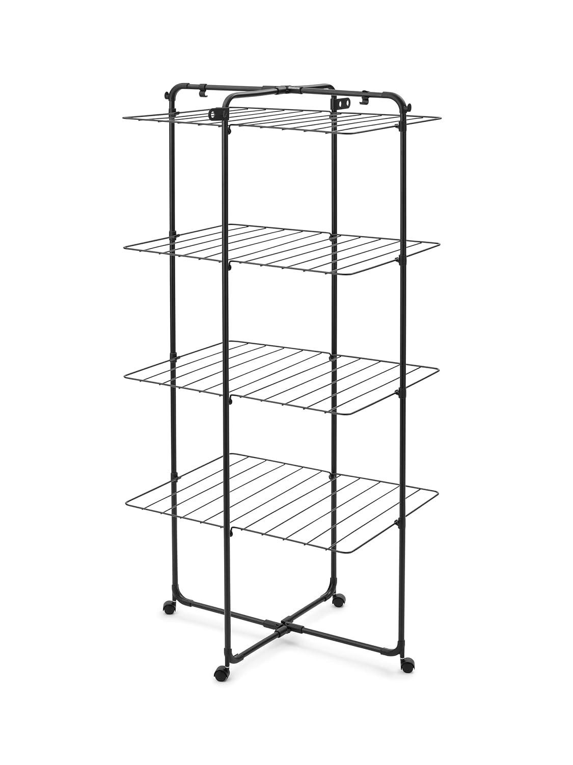image:imageBrabantia HangOn Tower Clothes Drying Rack with Wheels 76ft 23m White Tall 3Tier Indoor Clothes Airer with Adjustable Shelves for Towels Folds Flat to Save Space Fits 2 Full LoadsMatt Black
