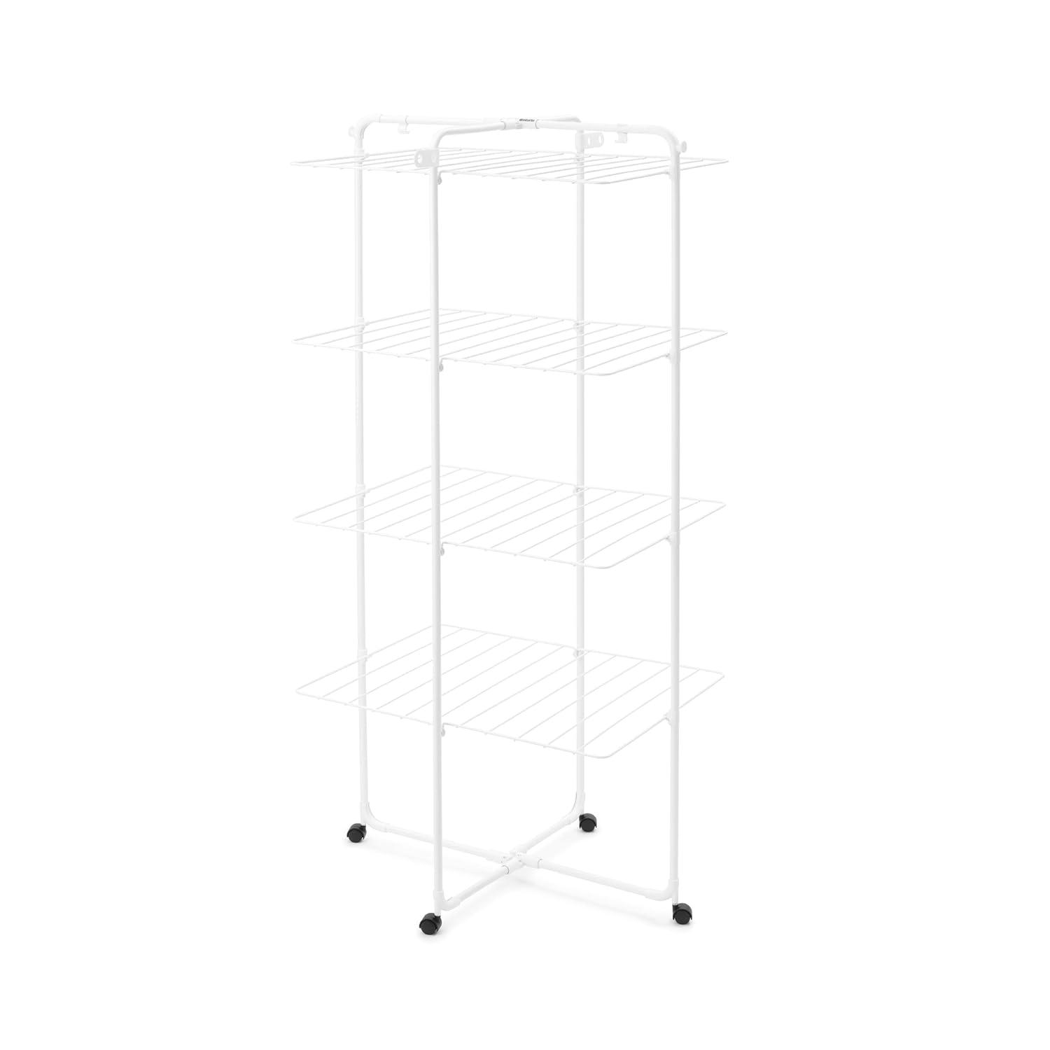 image:imageBrabantia HangOn Tower Clothes Drying Rack with Wheels 76ft 23m White Tall 3Tier Indoor Clothes Airer with Adjustable Shelves for Towels Folds Flat to Save Space Fits 2 Full LoadsWhite