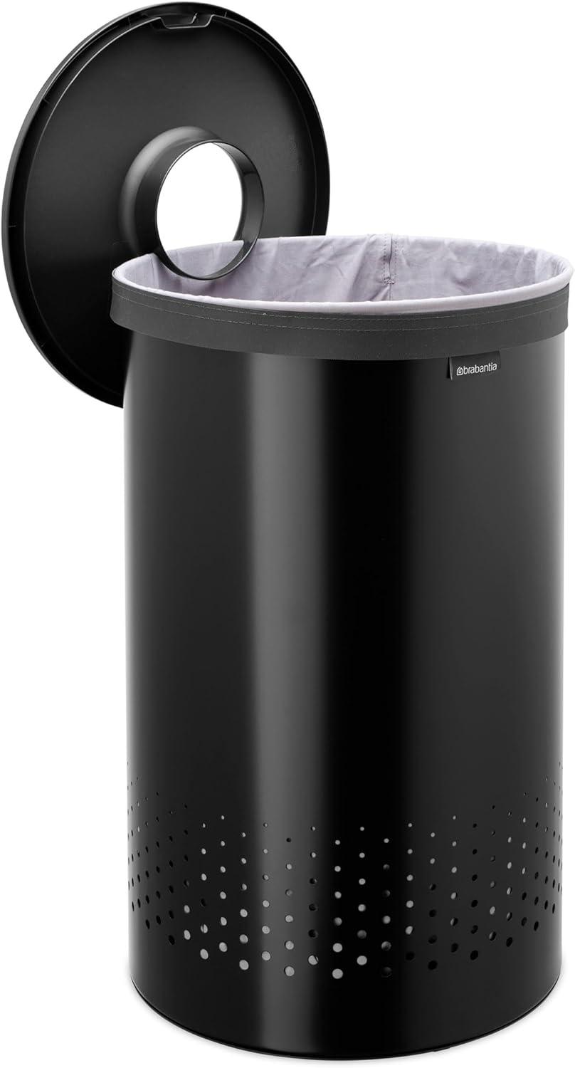 image:imageBrabantia Laundry Basket with Lid 16 Gal Washing Hamper with Removable Cotton Bag amp QuickDrop Opening SpaceSaving Laundry Hamper Matt BlackMatt Black