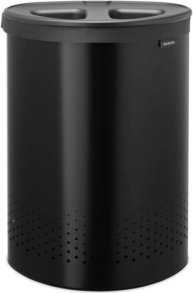 image:imageBrabantia Laundry Basket with Lid 16 Gal Washing Hamper with Removable Cotton Bag amp QuickDrop Opening SpaceSaving Laundry Hamper Matt BlackMatt Black
