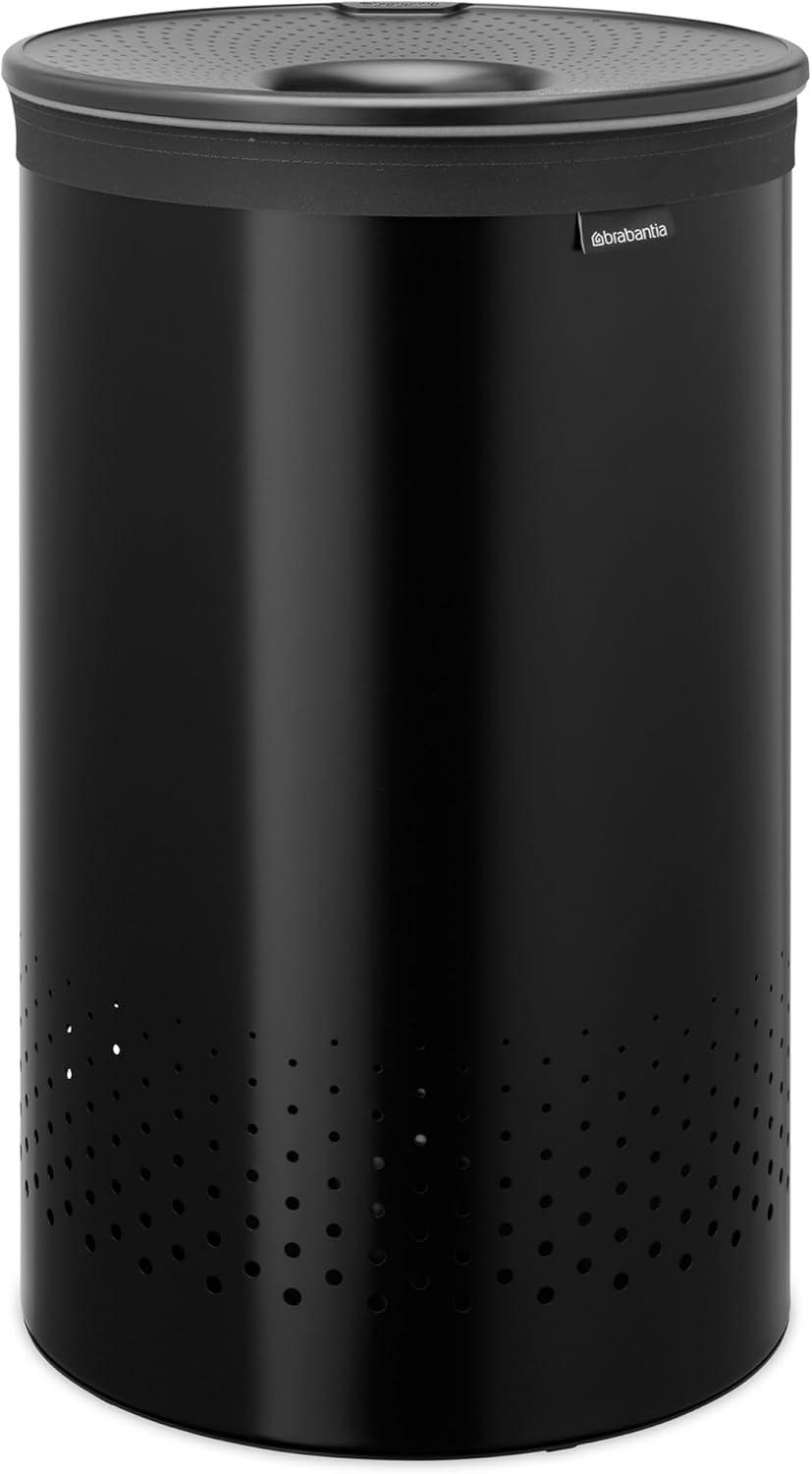 image:imageBrabantia Laundry Basket with Lid 16 Gal Washing Hamper with Removable Cotton Bag amp QuickDrop Opening SpaceSaving Laundry Hamper Matt BlackMatt Black