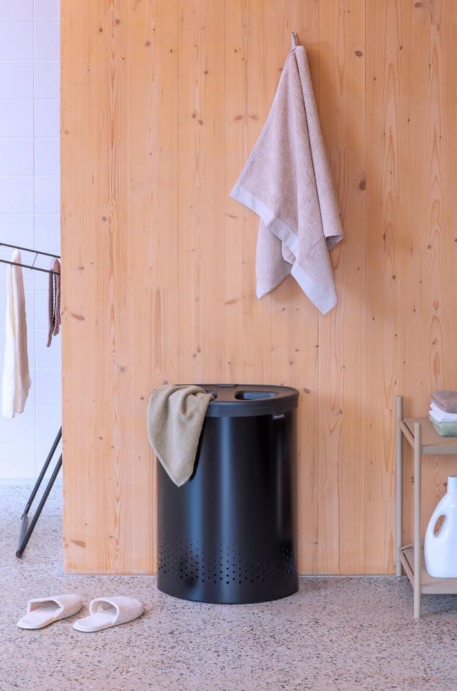 image:imageBrabantia Laundry Basket with Lid 16 Gal Washing Hamper with Removable Cotton Bag amp QuickDrop Opening SpaceSaving Laundry Hamper Matt BlackMatt Black
