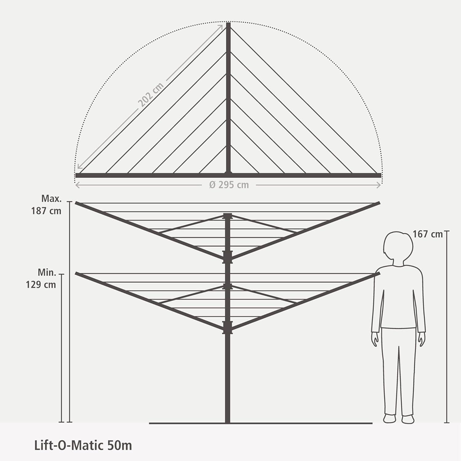 image:imageBrabantia LiftOMatic Outdoor 4 Arm Clothesline 164 ft 18 Height Adjustable Folding Clothes Drying Rack Ground Spike amp Cover GrayAnthracite