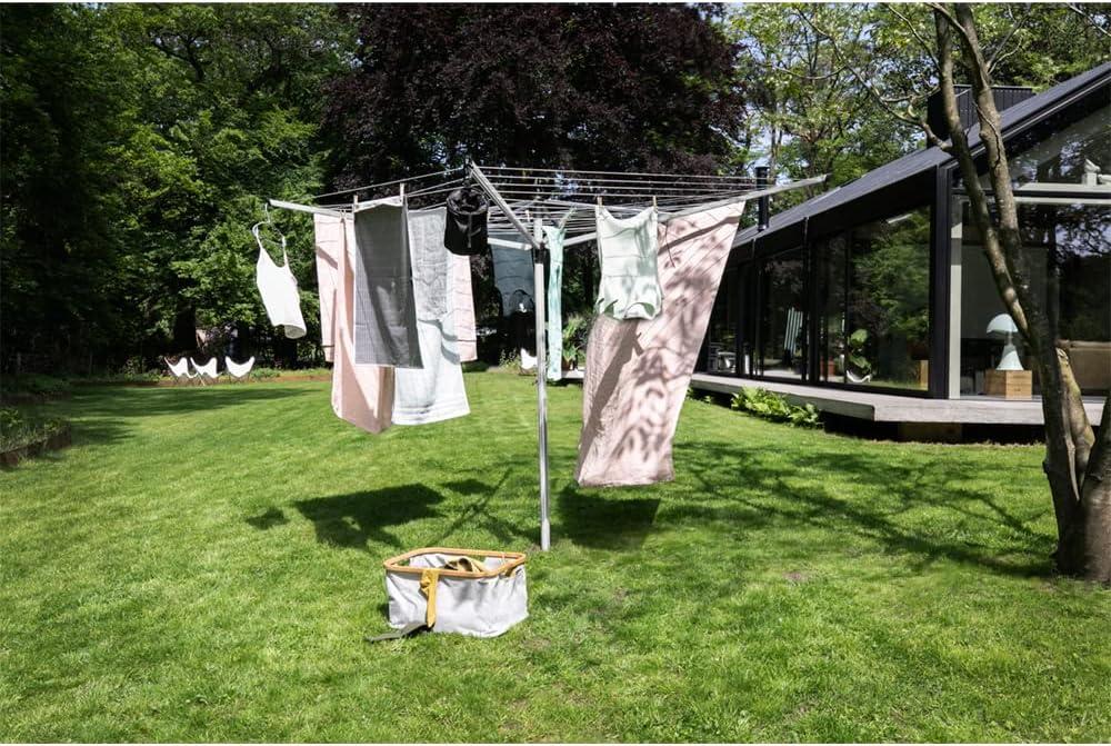 image:imageBrabantia LiftOMatic Outdoor 4 Arm Clothesline 164 ft 18 Height Adjustable Folding Clothes Drying Rack Ground Spike amp Cover GrayGray