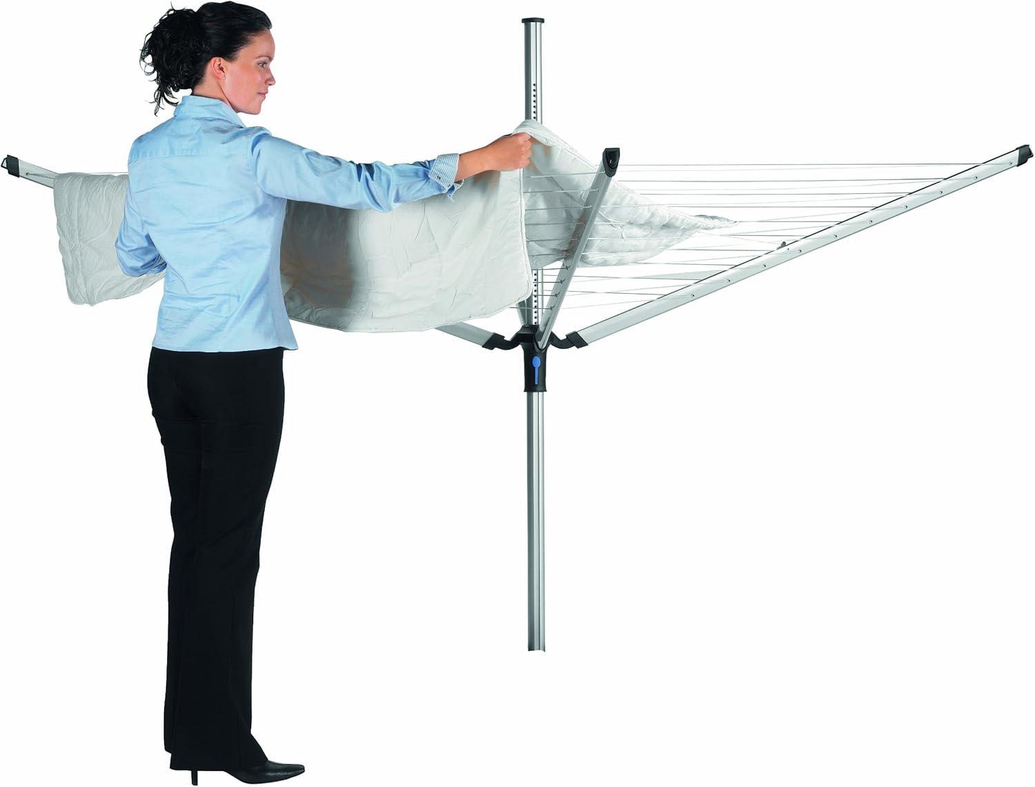 image:imageBrabantia LiftOMatic Outdoor 4 Arm Clothesline 164 ft 18 Height Adjustable Folding Clothes Drying Rack Ground Spike amp Cover GrayGray