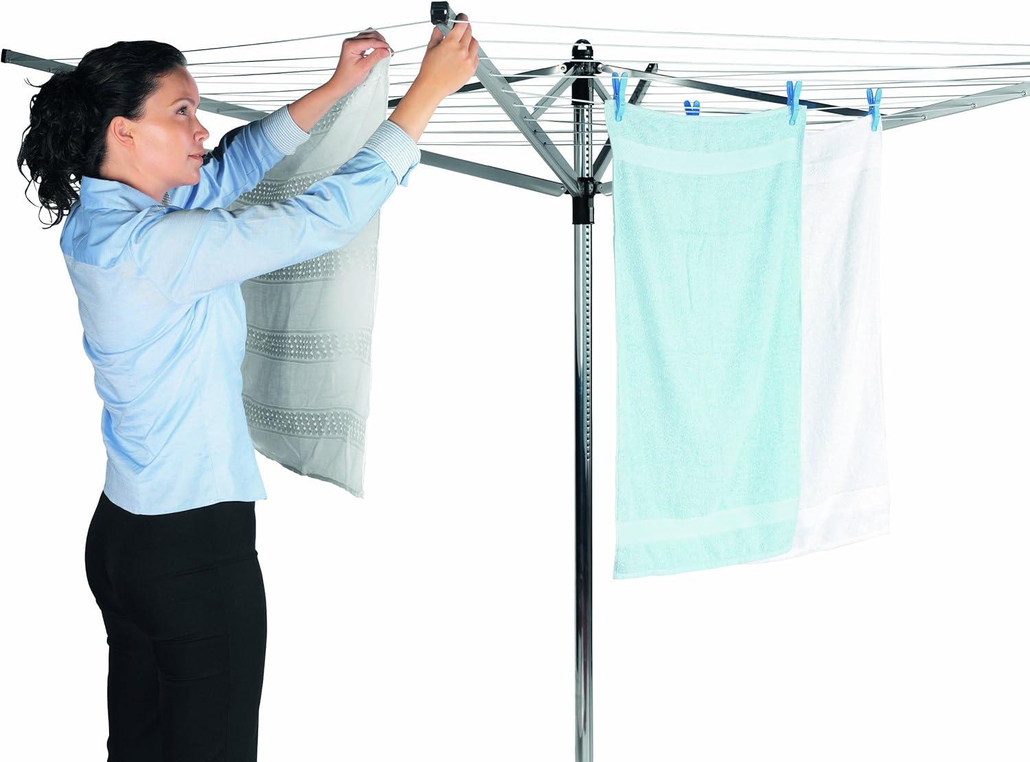 image:imageBrabantia LiftOMatic Outdoor 4 Arm Clothesline 164 ft 18 Height Adjustable Folding Clothes Drying Rack Ground Spike amp Cover GrayGray
