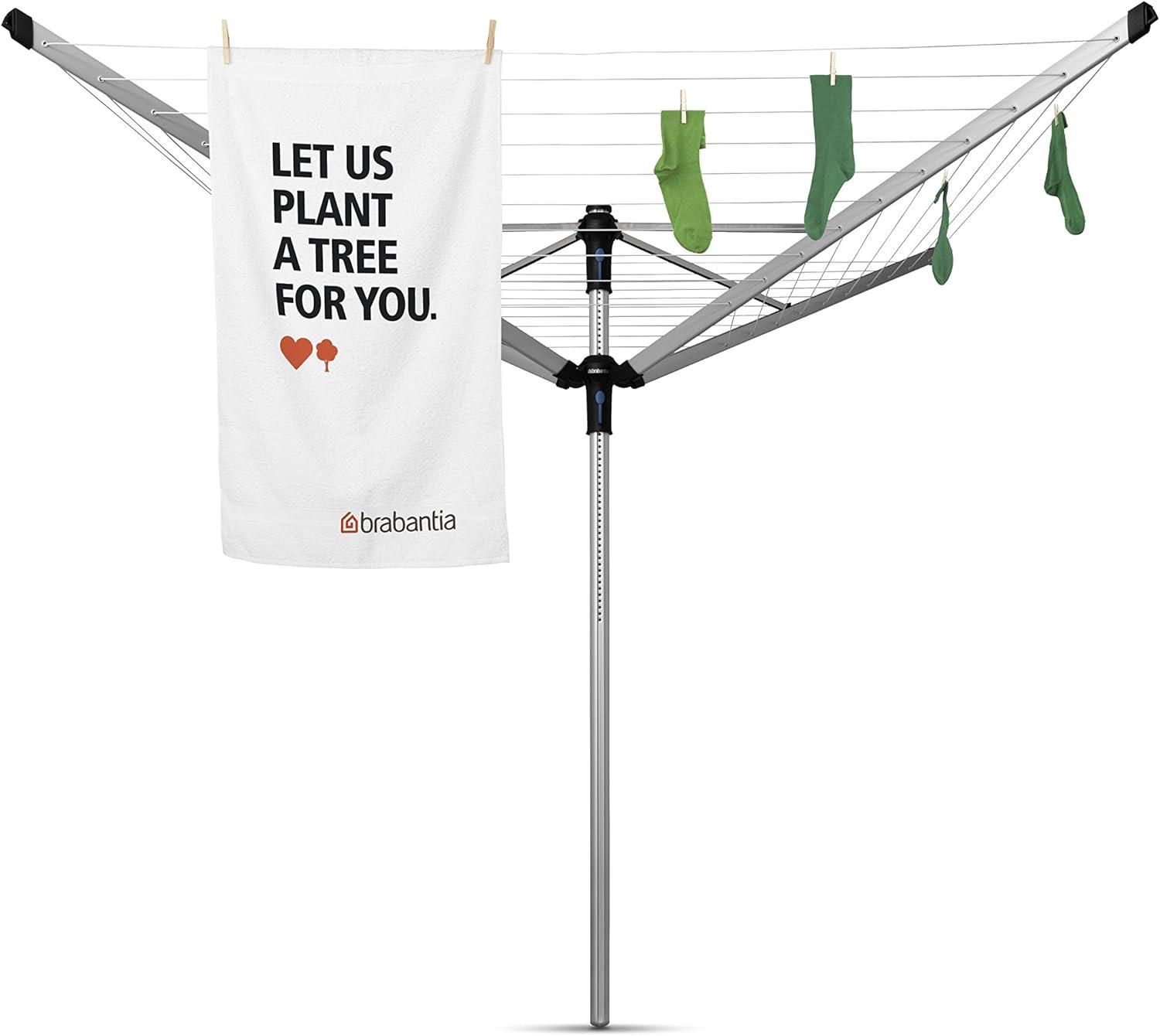 image:imageBrabantia LiftOMatic Outdoor 4 Arm Clothesline 164 ft 18 Height Adjustable Folding Clothes Drying Rack Ground Spike amp Cover GrayGray