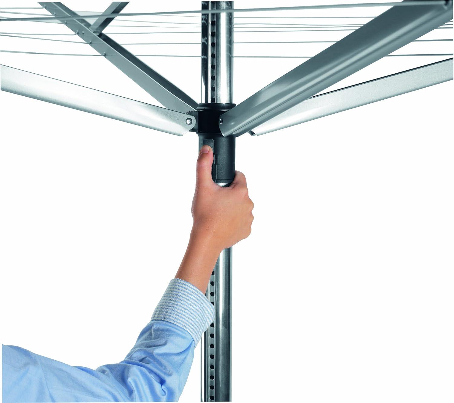 image:imageBrabantia LiftOMatic Outdoor 4 Arm Clothesline 164 ft 18 Height Adjustable Folding Clothes Drying Rack Ground Spike amp Cover GrayGray