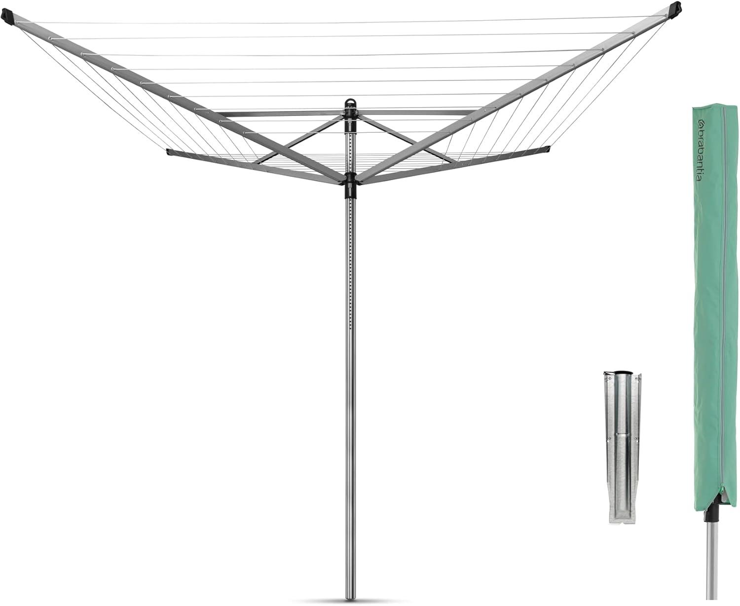 image:imageBrabantia LiftOMatic Outdoor 4 Arm Clothesline 164 ft 18 Height Adjustable Folding Clothes Drying Rack Ground Spike amp Cover GrayGray