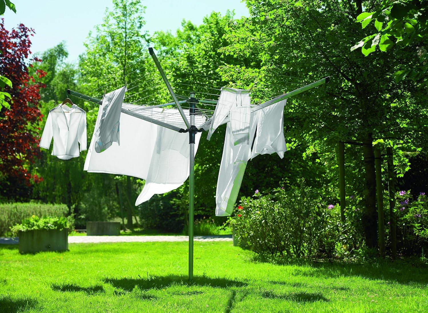 image:imageBrabantia LiftOMatic Outdoor 4 Arm Clothesline 164 ft 18 Height Adjustable Folding Clothes Drying Rack Ground Spike amp Cover GrayGray