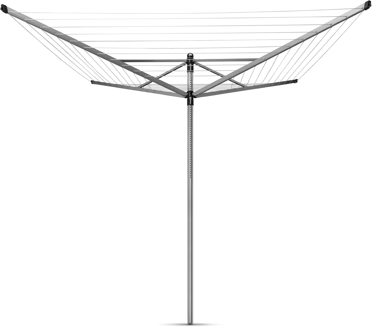image:imageBrabantia LiftOMatic Outdoor 4 Arm Clothesline 164 ft 18 Height Adjustable Folding Clothes Drying Rack Ground Spike amp Cover GrayGray