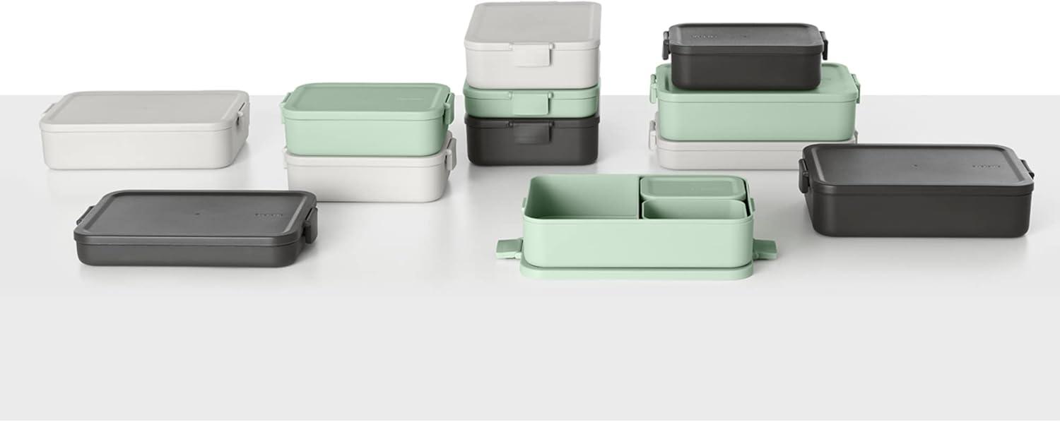 image:imageBrabantia Make amp Take Bento Lunch Box Dark Gray 2 Compartments amp Lidded Pot LiftOut Tray Divider BPAFree Airtight Snap Locks Microwave amp Freezer Safe Travel Meal Prep ContainerJade Green