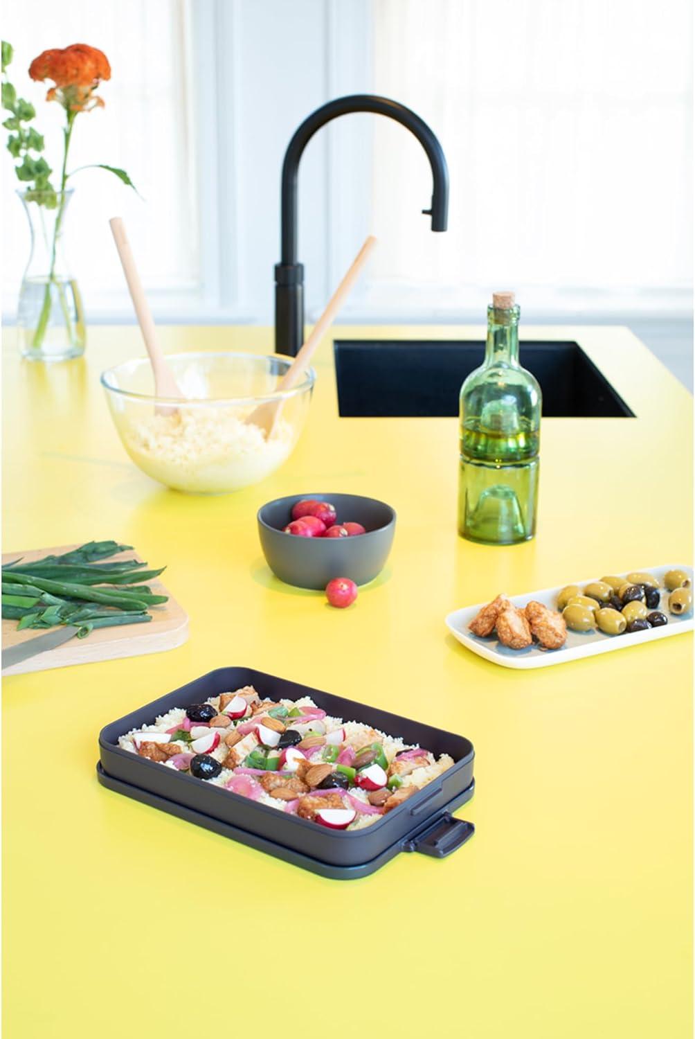 image:imageBrabantia Make amp Take Bento Lunch Box Dark Gray 2 Compartments amp Lidded Pot LiftOut Tray Divider BPAFree Airtight Snap Locks Microwave amp Freezer Safe Travel Meal Prep ContainerDark Gray