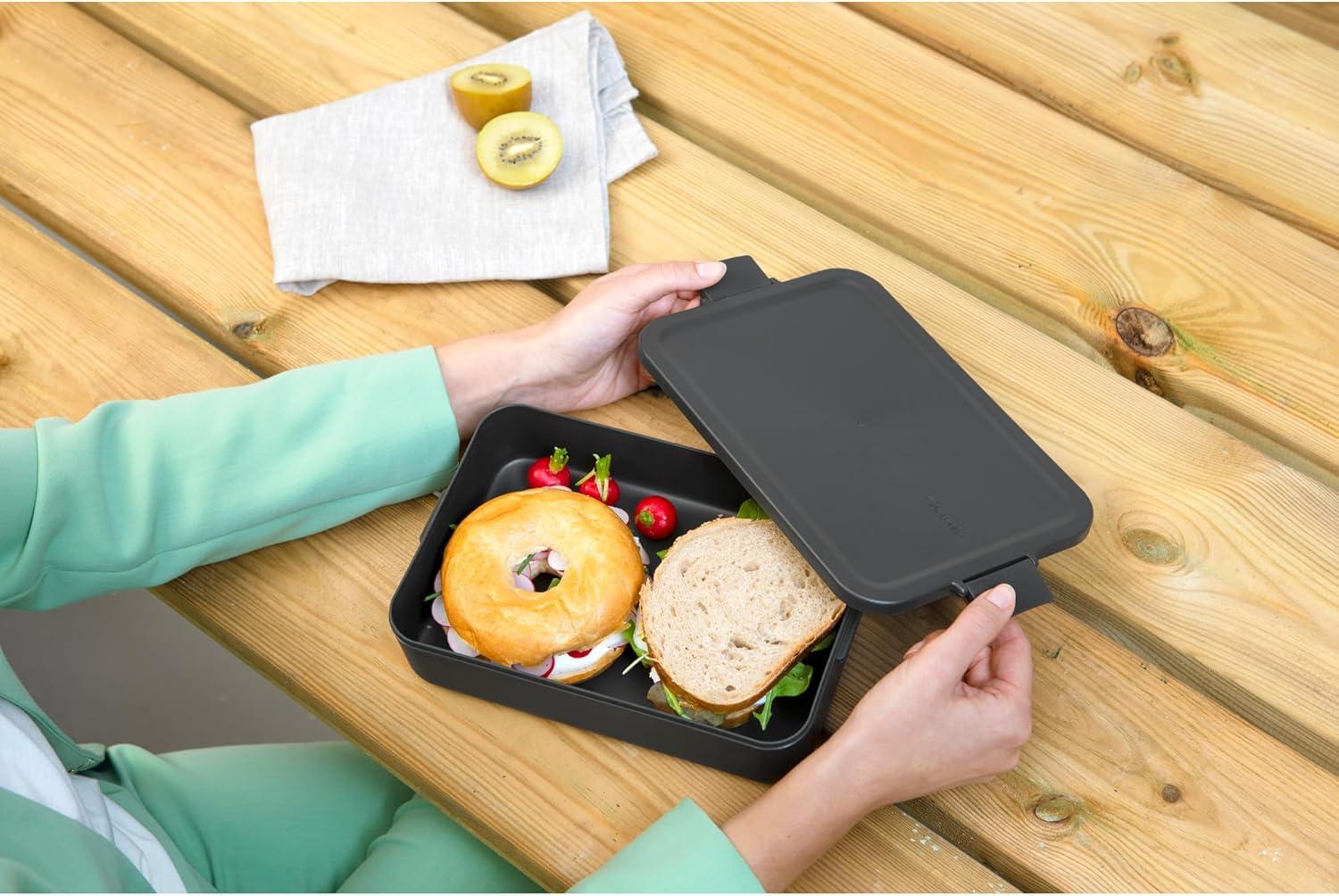 image:imageBrabantia Make amp Take Bento Lunch Box Dark Gray 2 Compartments amp Lidded Pot LiftOut Tray Divider BPAFree Airtight Snap Locks Microwave amp Freezer Safe Travel Meal Prep ContainerDark Gray