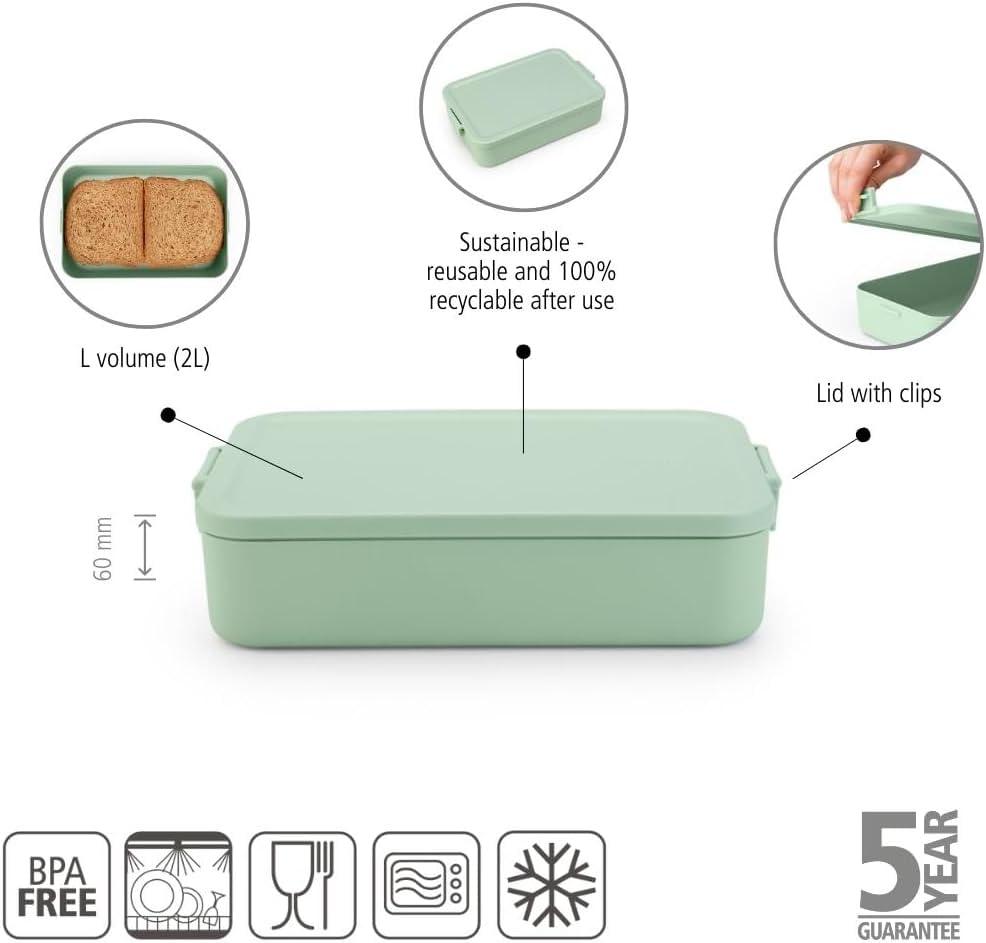 image:imageBrabantia Make amp Take Bento Lunch Box Dark Gray 2 Compartments amp Lidded Pot LiftOut Tray Divider BPAFree Airtight Snap Locks Microwave amp Freezer Safe Travel Meal Prep ContainerJade Green
