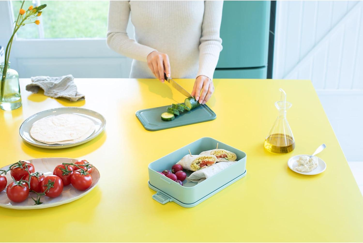 image:imageBrabantia Make amp Take Bento Lunch Box Dark Gray 2 Compartments amp Lidded Pot LiftOut Tray Divider BPAFree Airtight Snap Locks Microwave amp Freezer Safe Travel Meal Prep ContainerJade Green