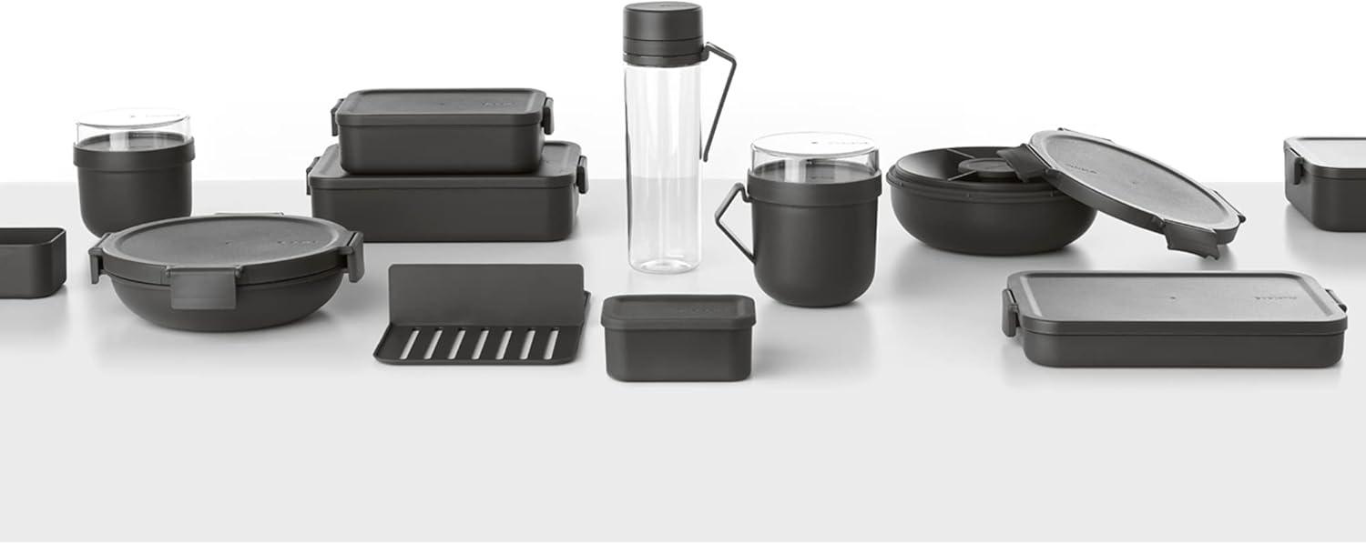 image:imageBrabantia Make amp Take Bento Lunch Box Dark Gray 2 Compartments amp Lidded Pot LiftOut Tray Divider BPAFree Airtight Snap Locks Microwave amp Freezer Safe Travel Meal Prep ContainerDark Gray