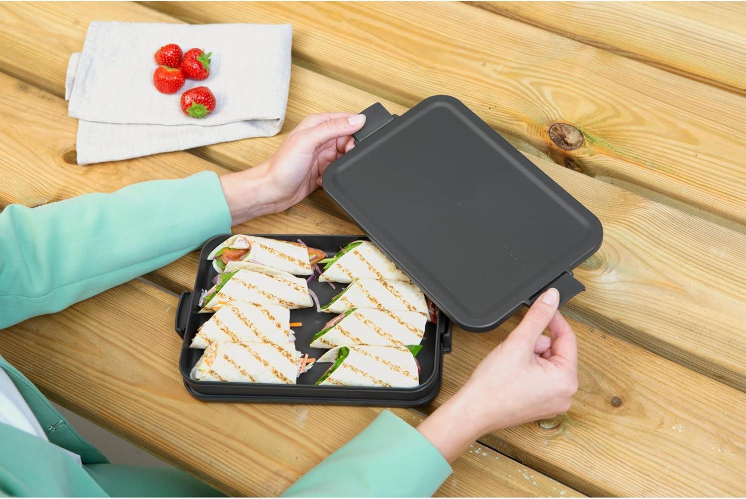 image:imageBrabantia Make amp Take Bento Lunch Box Dark Gray 2 Compartments amp Lidded Pot LiftOut Tray Divider BPAFree Airtight Snap Locks Microwave amp Freezer Safe Travel Meal Prep ContainerDark Gray